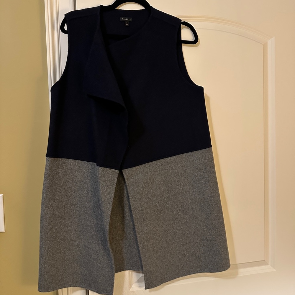 Talbots Navy and Gray Cardigan Tunic Vest